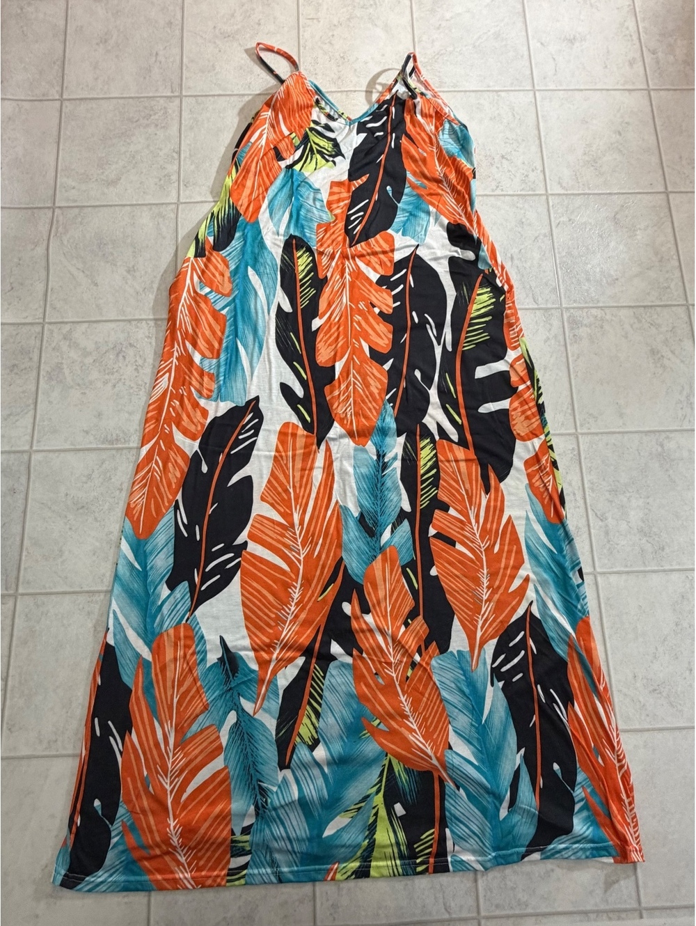 Tropical leaf halter maxi dress